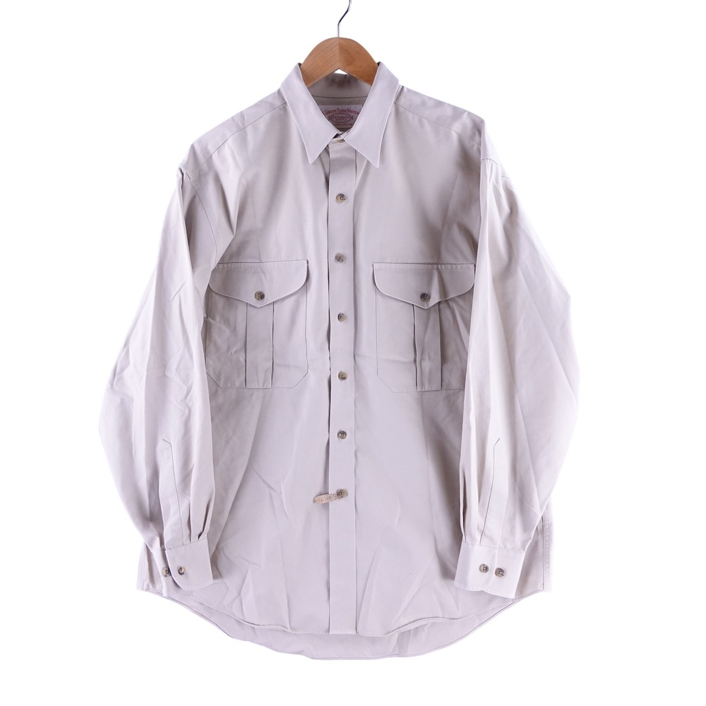 Vintage Filson Mens Large Safari Shirt Tan Khaki Cotton Long Sleeve Button Up